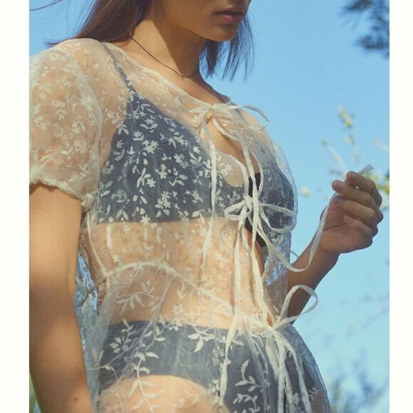 NWT By Anthropologie Sheer Short-Sleeve Organza Maxi Dress Canary Medium - Picture 14 of 14